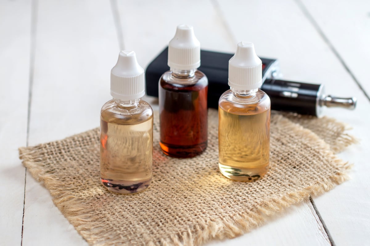Hemp-derived vape products in assorted colors on display
